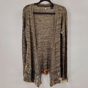 BKE Boutique BUCKLE Open Weave Cardigan Sweater Size Medium Brown Long sleeve